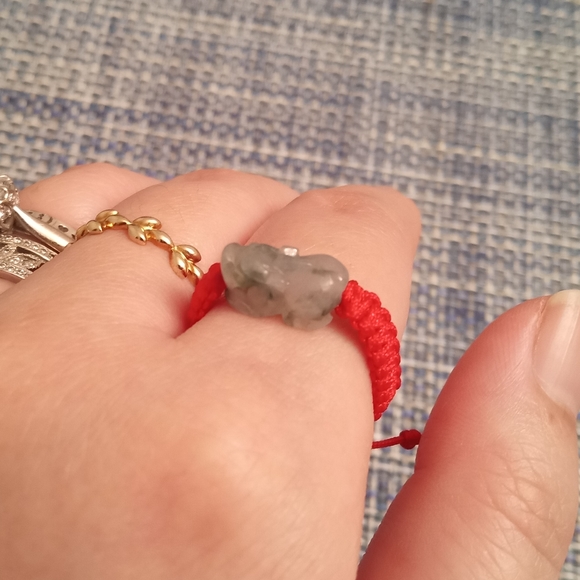 Certified Burmese Jadeite Pixiu Red String Ring - Picture 9 of 12